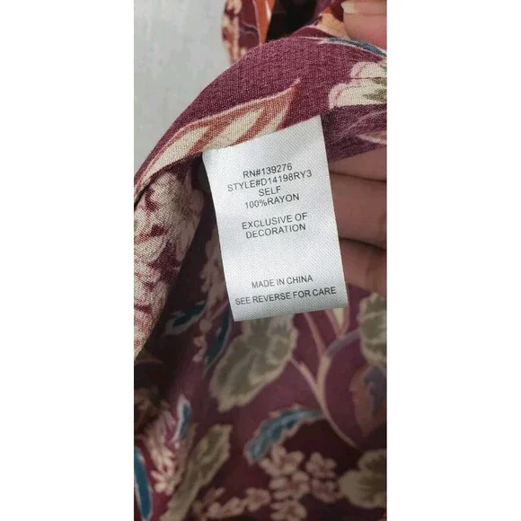 Daniel Rainn Blouse Top M Brown Multicolor‎ Floral Roll Tab Sleeves Autumn Fall - Picture 7 of 7